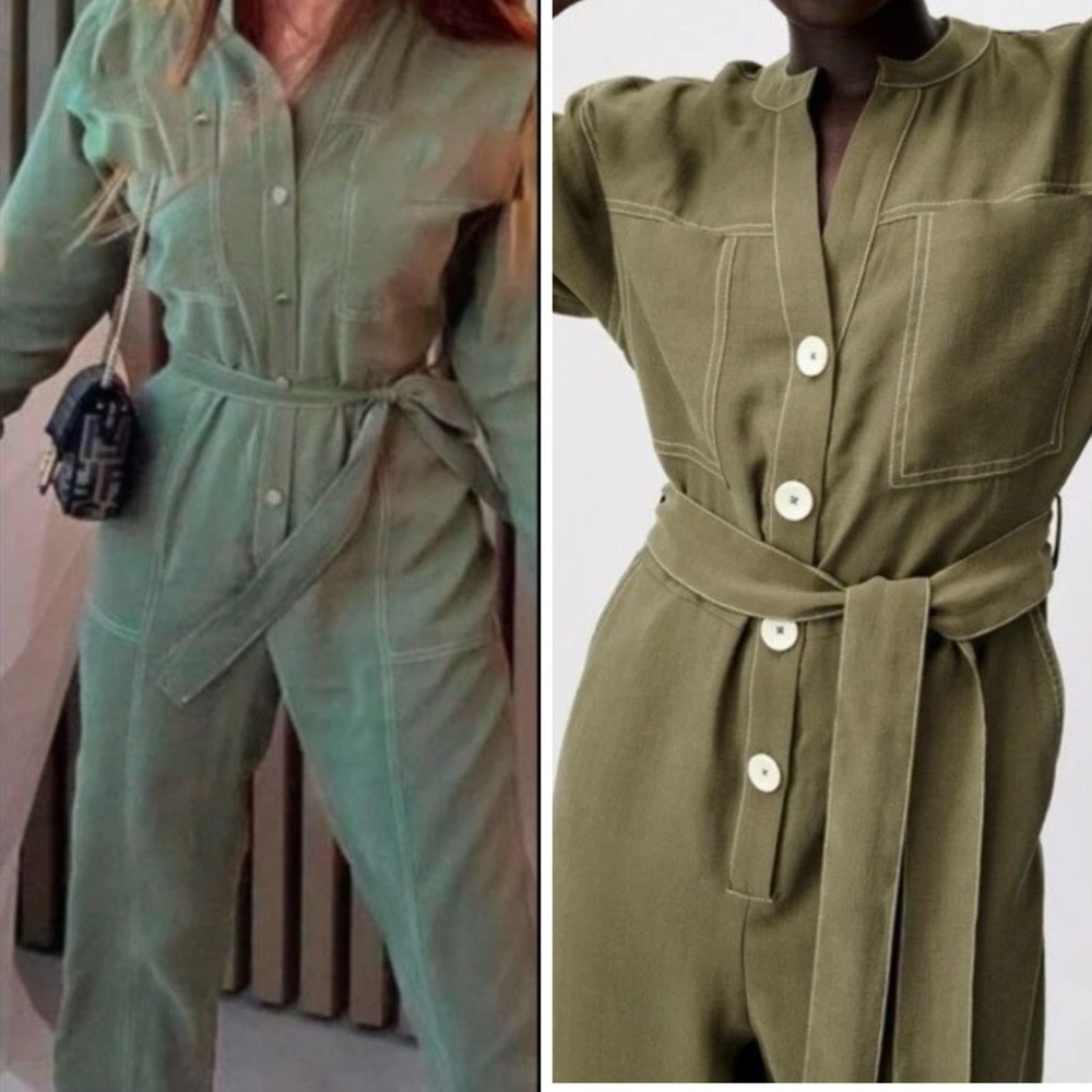 LAST NWT ZARA KHAKI JUMPSUIT WITH CONTRASTING TOPSTITCHING
